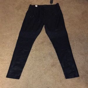 Black faux leather moto pants