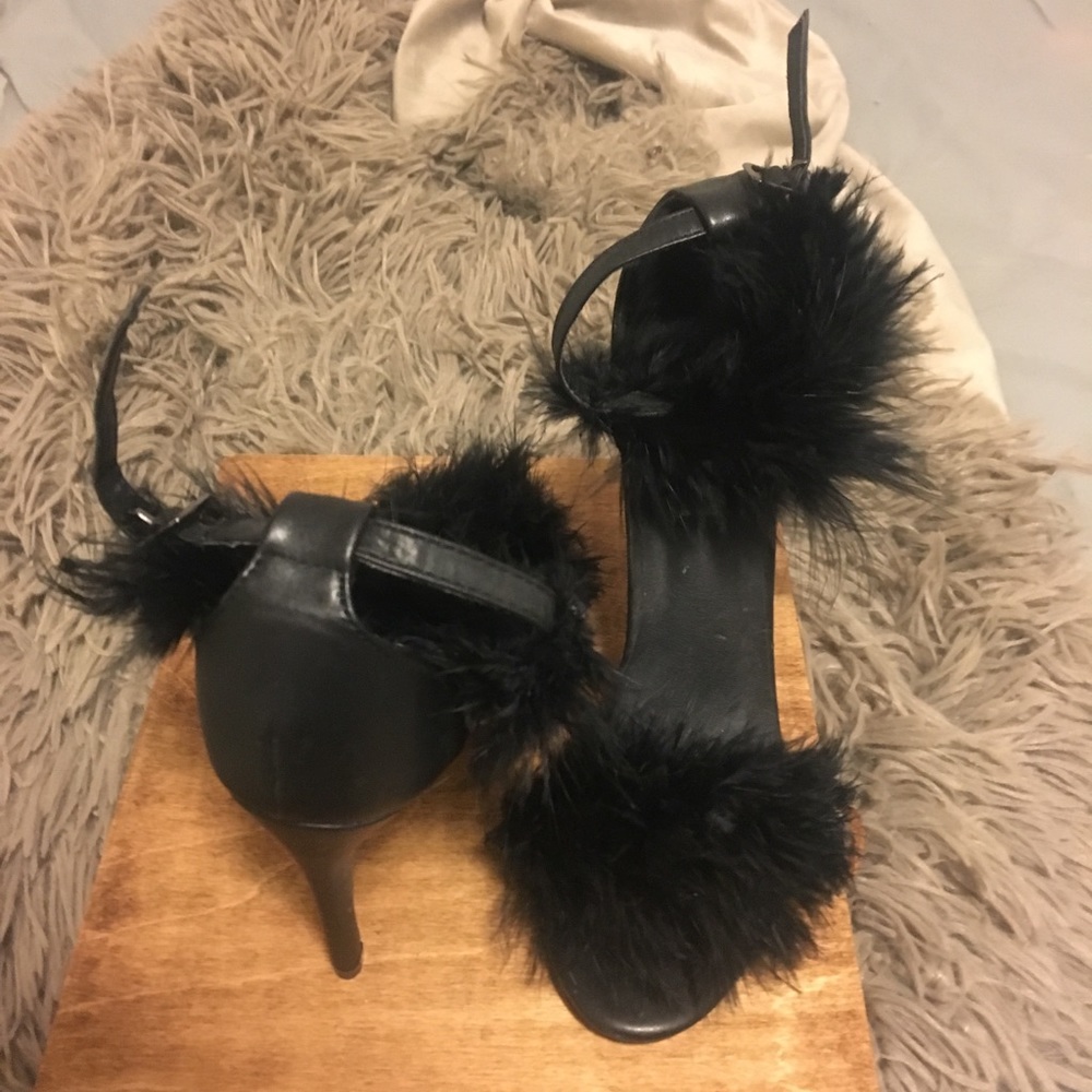 Black feather detail strappy heels