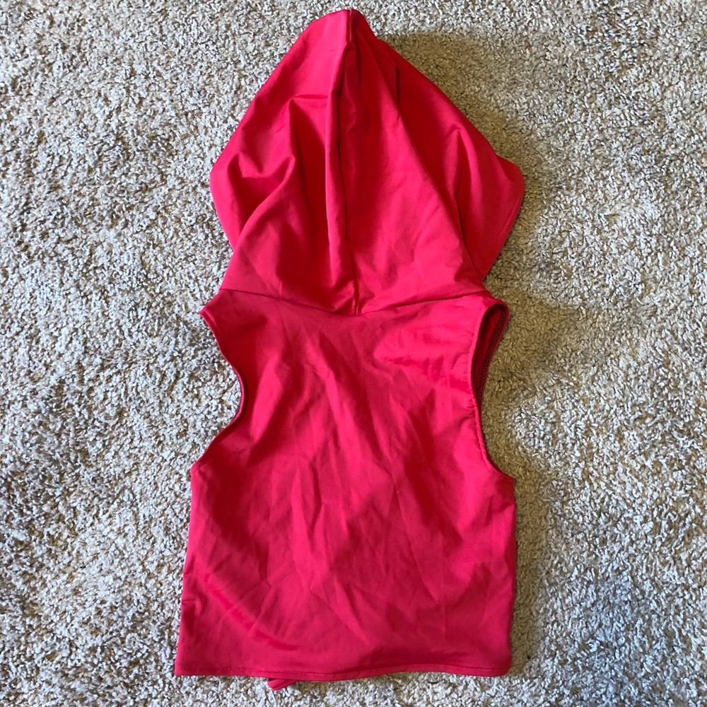 Red hooded crop top lace up rave Melisandre hood - Picture 4 of 8