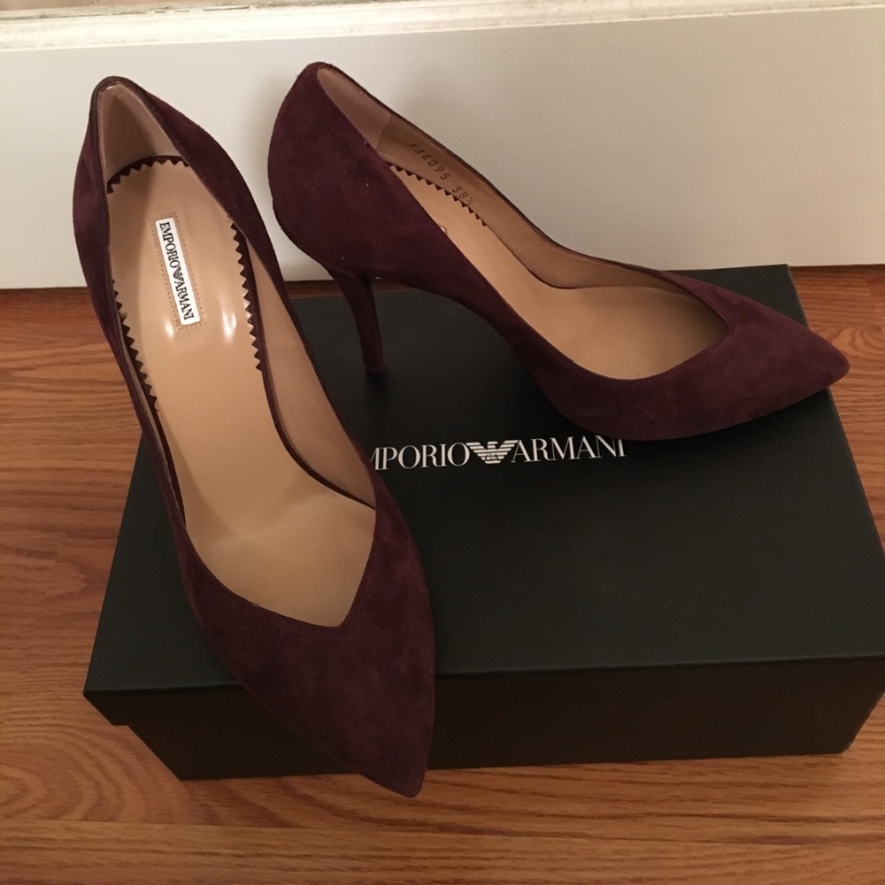 Emporio Armani burgundy suede heels
