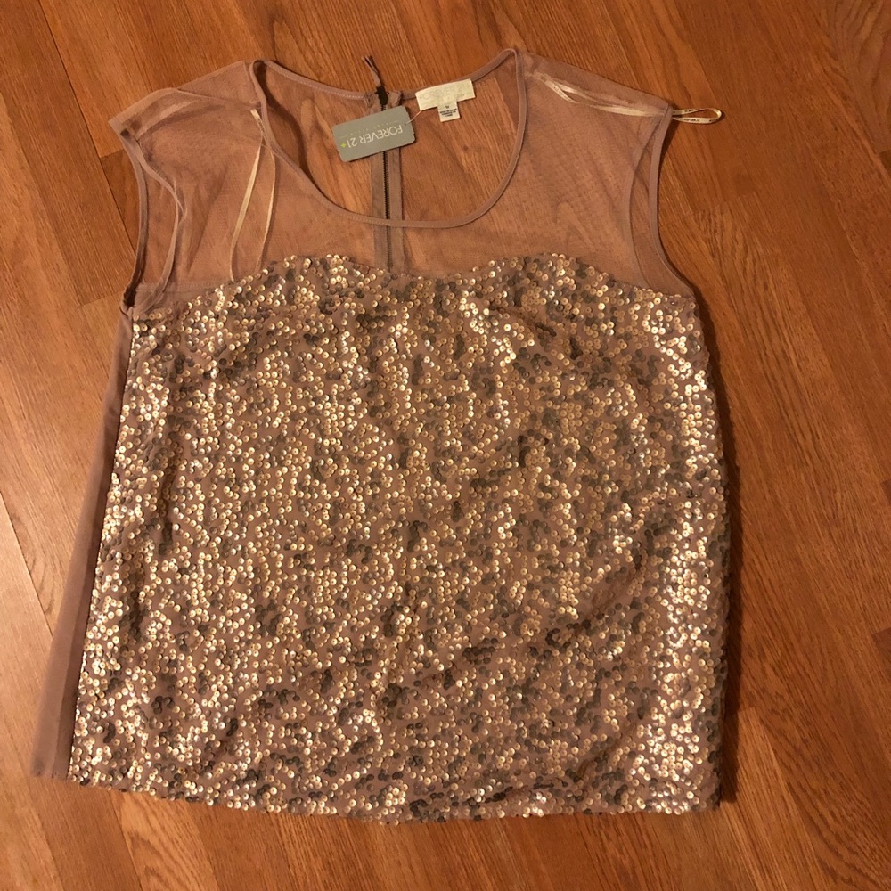 Sequin & sheer tunic top. Rose colored.