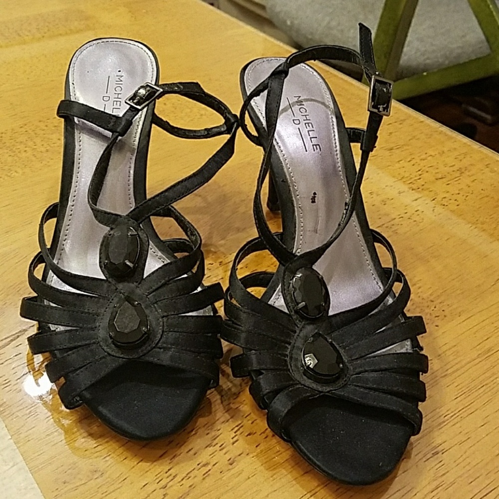 Women's black, satin and jewels holiday sandals