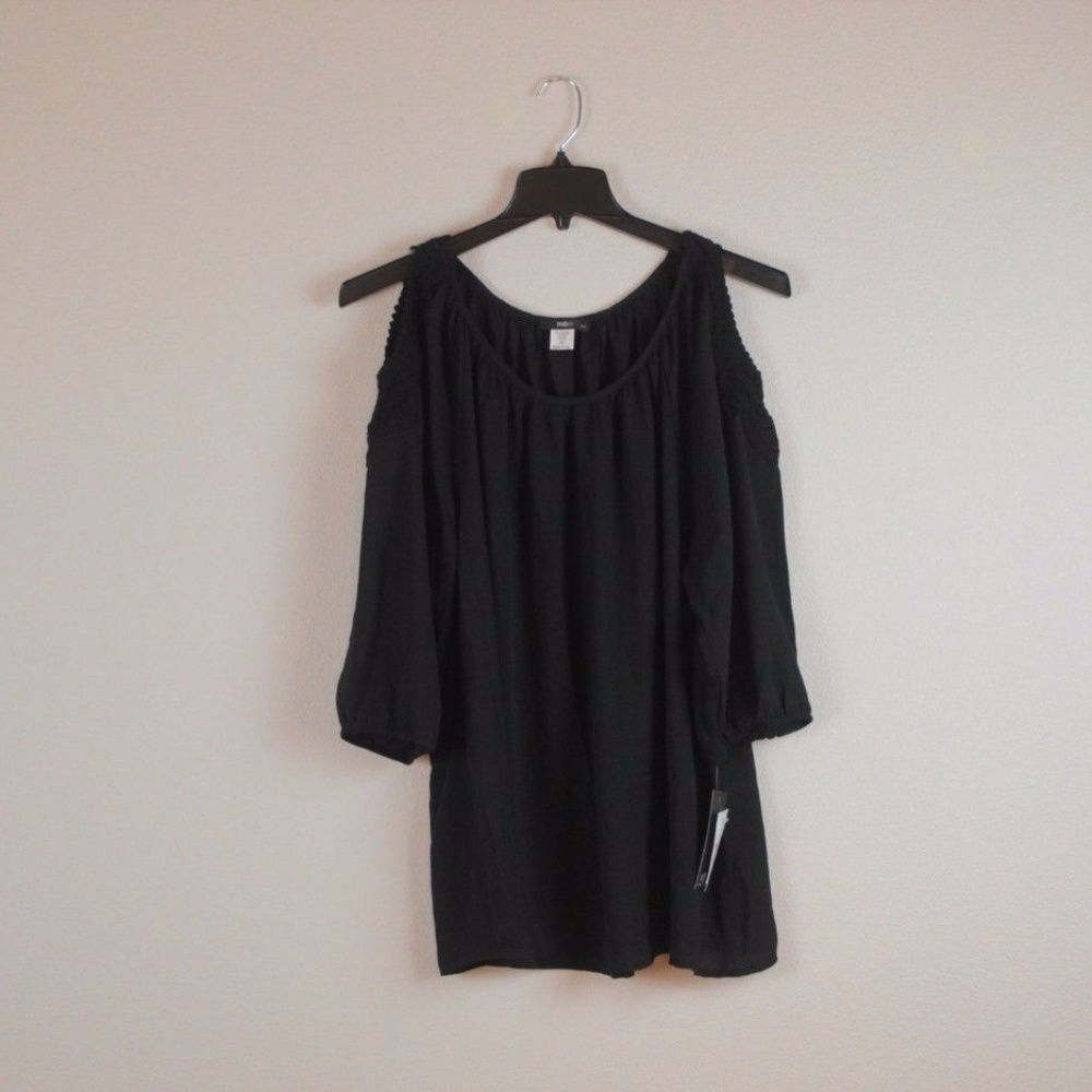 ING Plus Size Cold Shoulder Crochet Detail Blouse