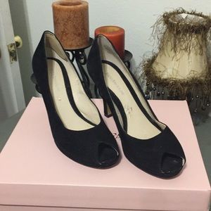 Enzo Angiolini Sz 8-1/2 Black Suede Peep Toe Pumps