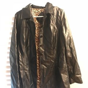 Long pleather black coat