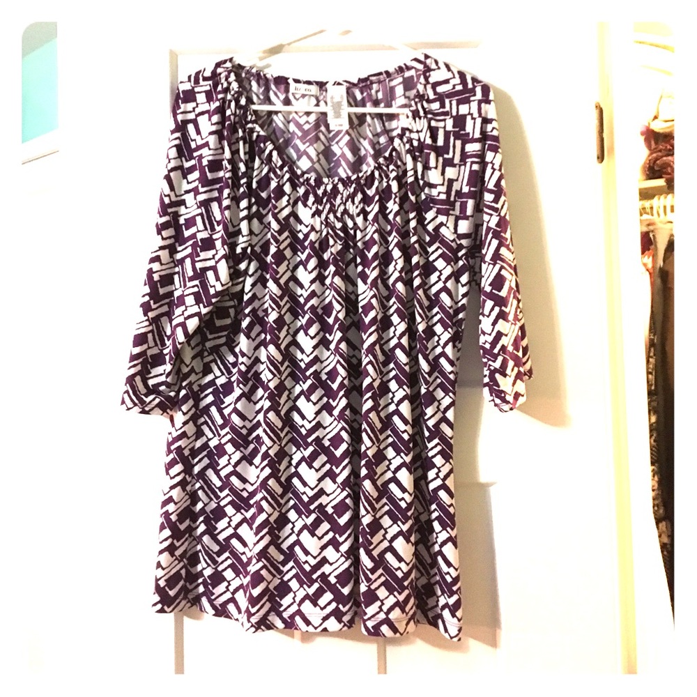 Liz&co. Purple/White 3/4 sleeve Top