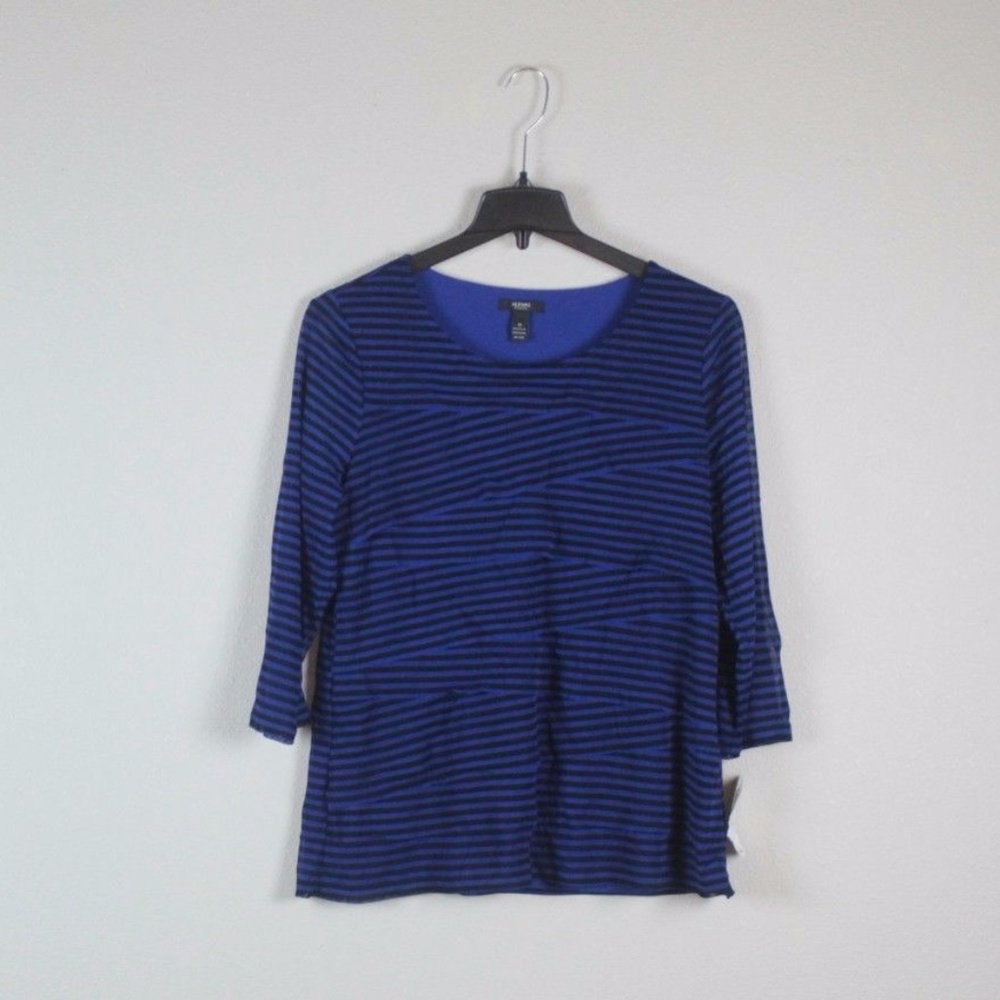 ALFANI-Plus-Size-Blue-Black-Stripe-Tiered-Blouse