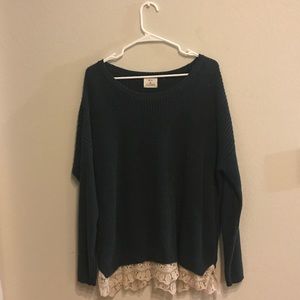 UO Green Sweater with Lace Trim