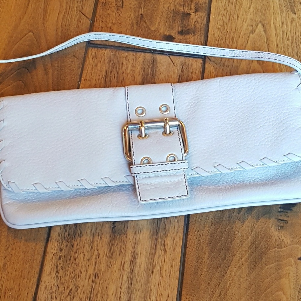 Rectangular Light Periwinkle Blue Leather Clutch - image 1