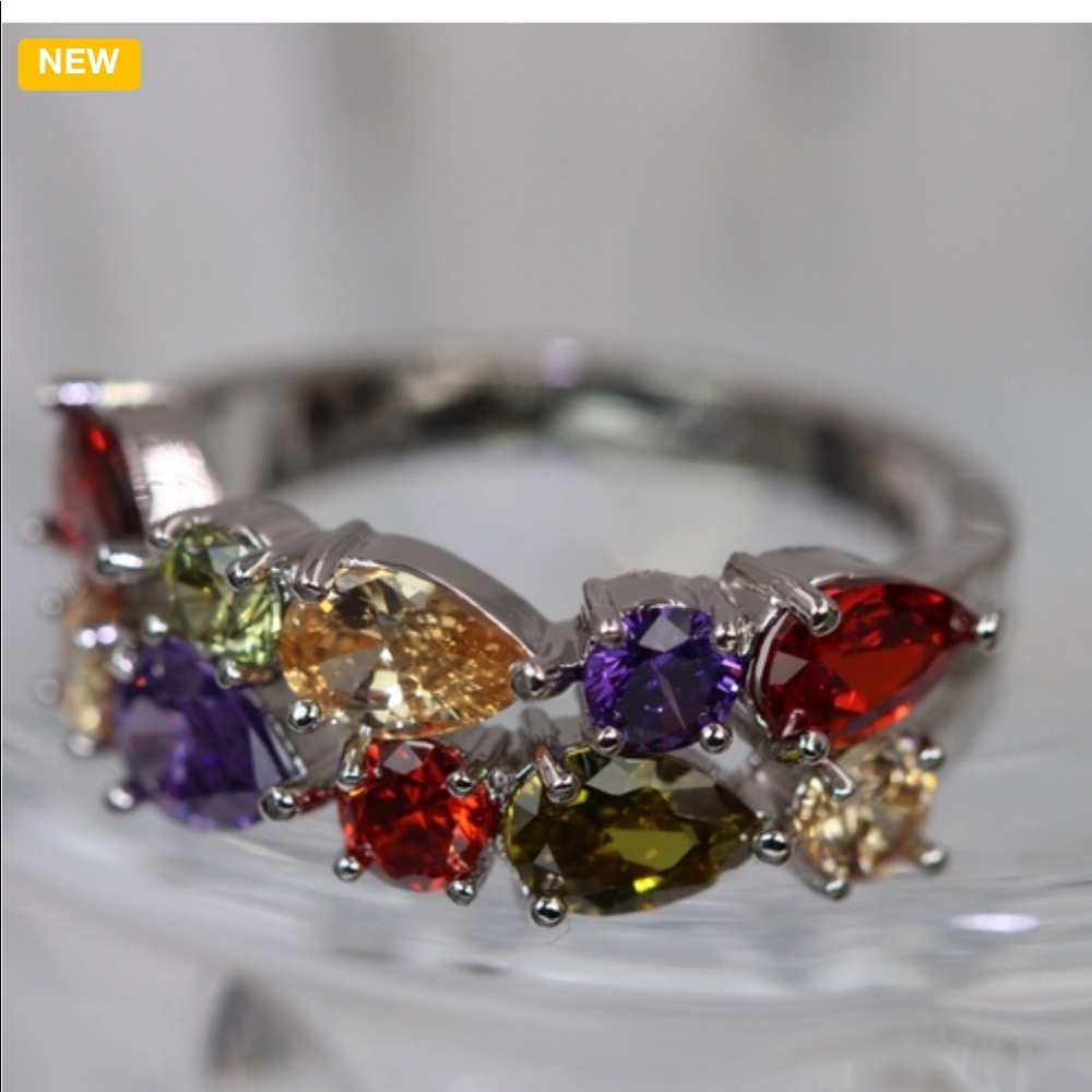 Platinum plated multi color CZ Ring