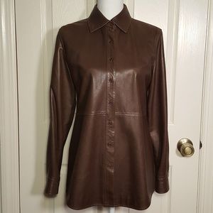 Façonnable Brown Lambskin Leather Shirt Jacket