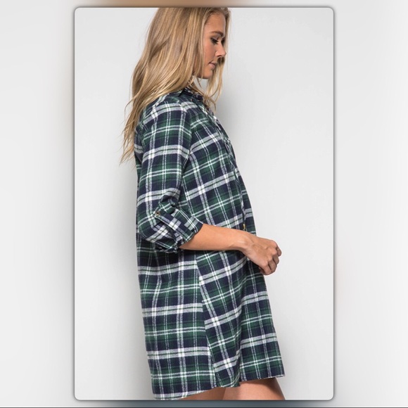 Green Plaid Lace Up Front Shift Dress - Picture 3 of 4