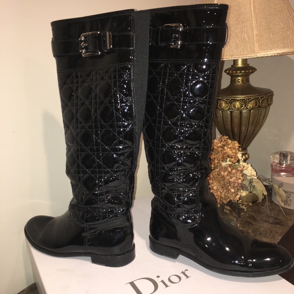 AUTHENTIC CHRISTIAN DIOR CANNAGE BLKPATENT BOOTS