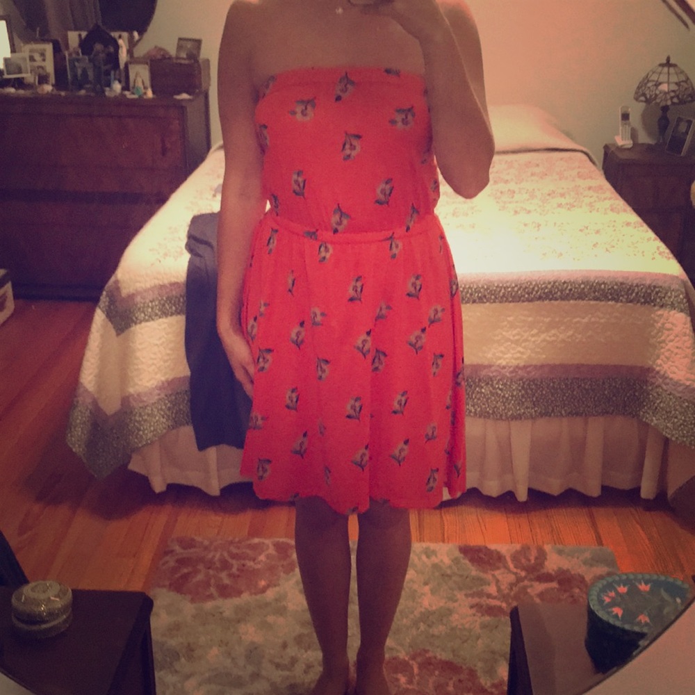 Floral strapless high-low dress