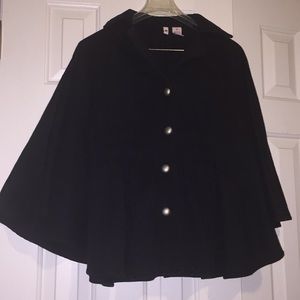 Black Cape Coat with Front Pockets.