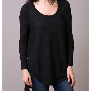 Free People black thermal long sleeve top