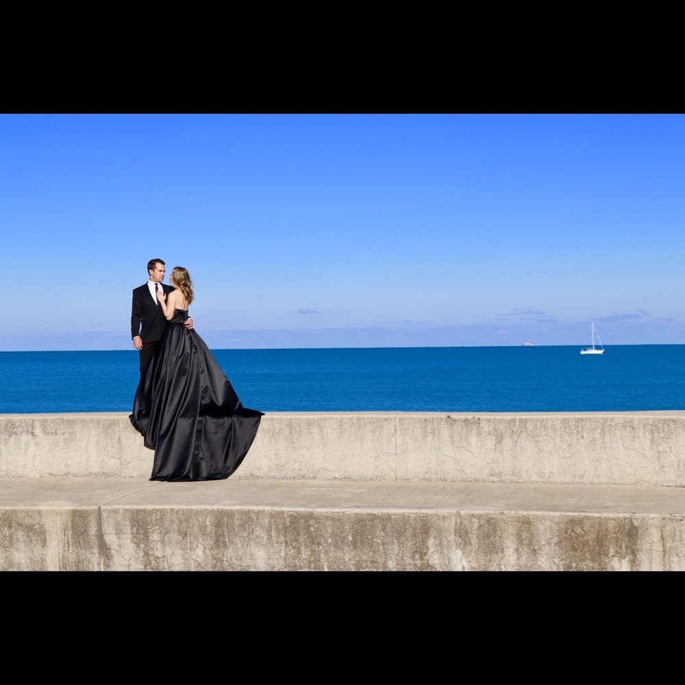Black strapless gown