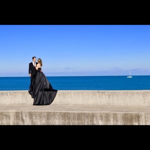 Black strapless gown