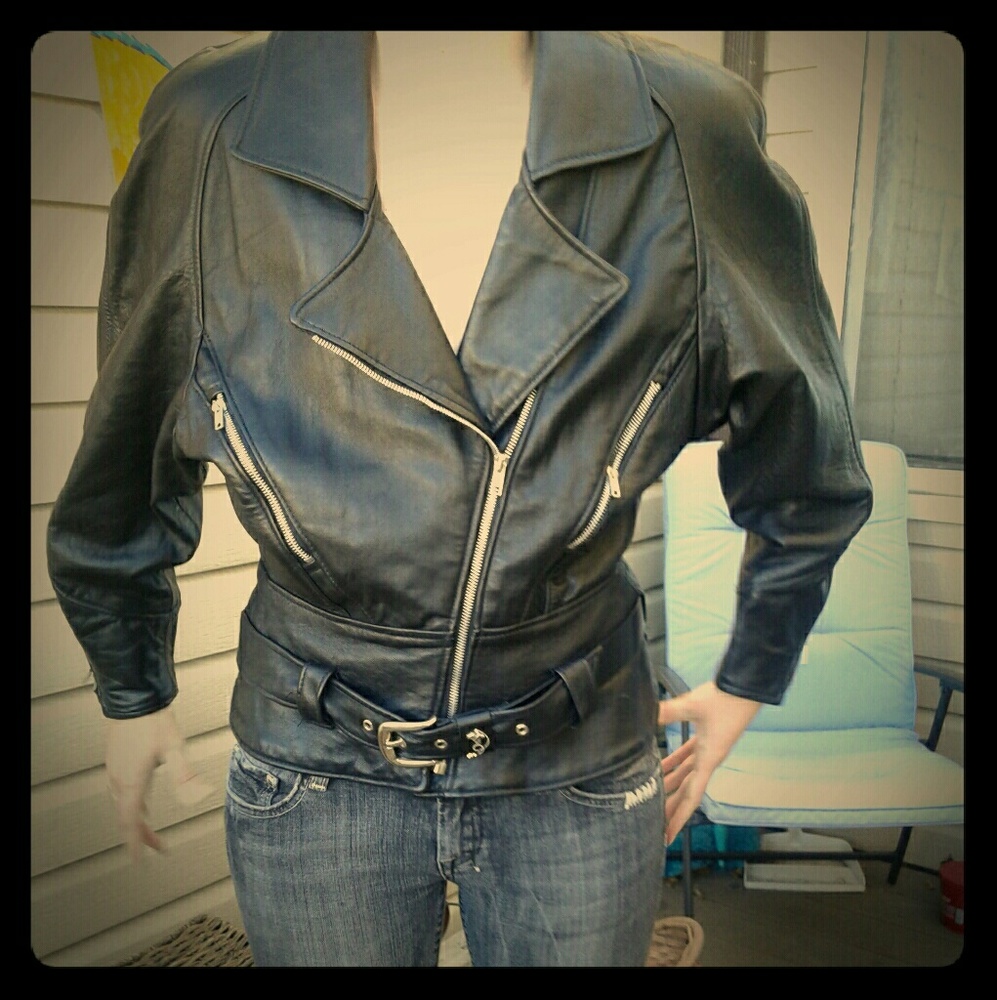 Black leather jacket by Phoned. Genuine leather.