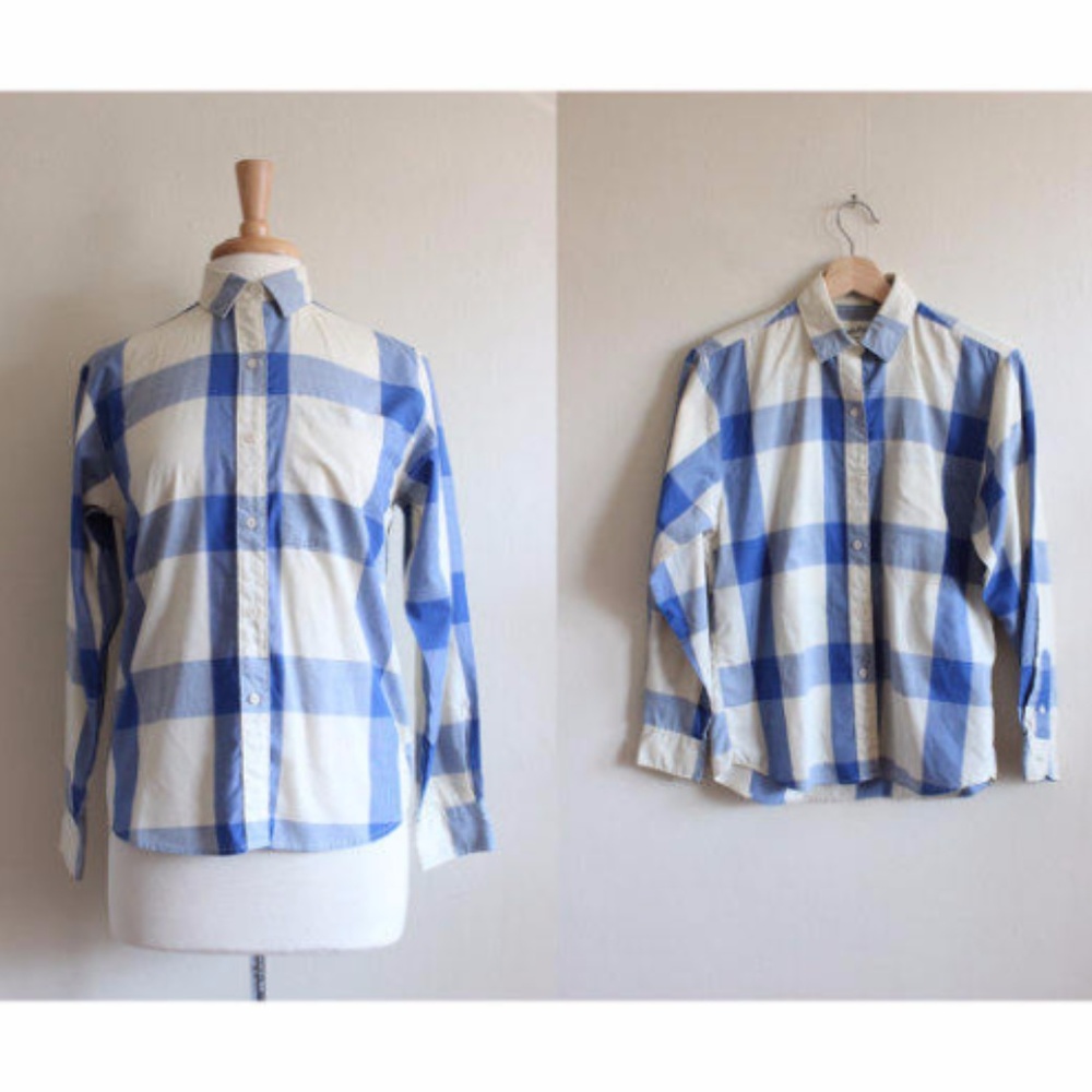 Vintage Diane von Furstenberg DVF Blue Plaid Shirt