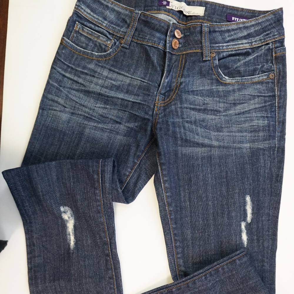 Straight Fit Gold Detail Torn Denim