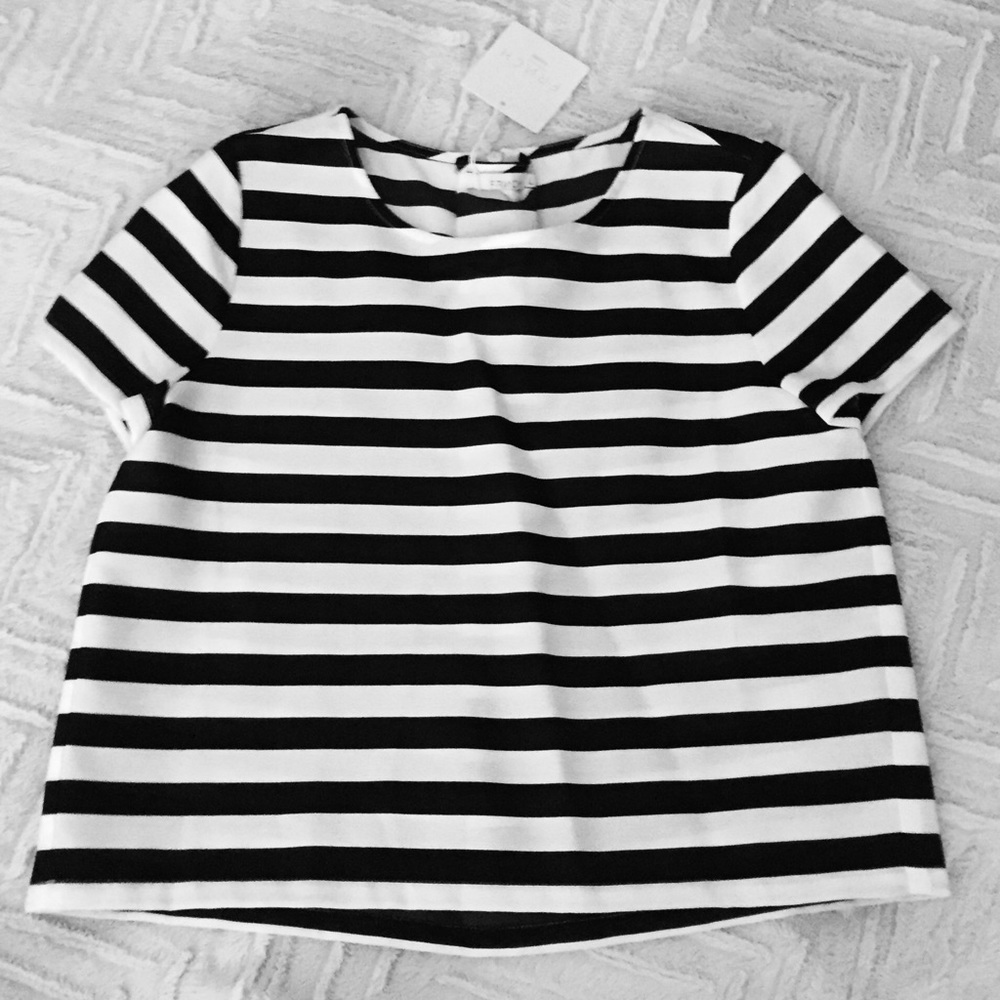 FRNCH Striped Zipper Back Detail Top