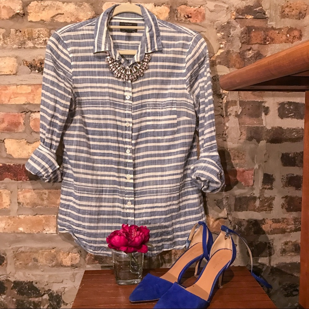 J. Crew Cotton Stripe Button-Down Boy Shirt | 6