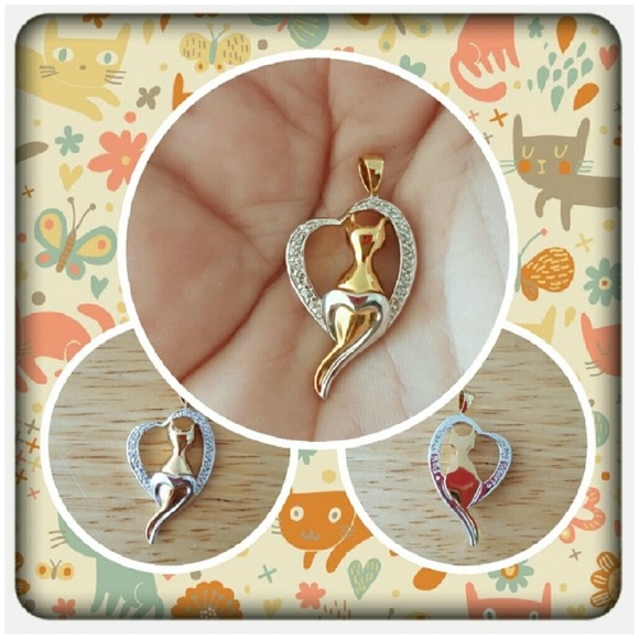 NWOT Genuine Sterling & 24K Gold Kitty Pendant - Picture 2 of 4