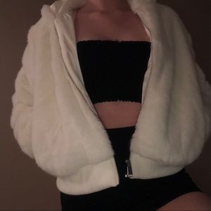 white faux coat
