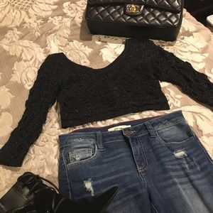 BEBE BODYCON STRETCH GLITTERY CROP TOP M/L