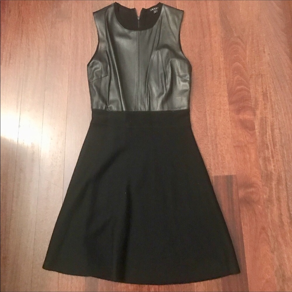 Theory lambskin leather and wool A-line dress sz 2