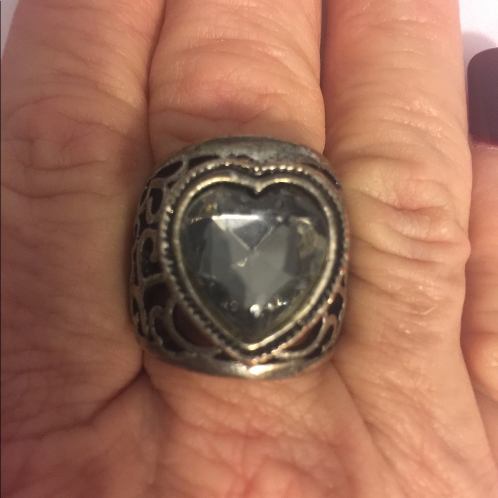 Silver Ring with large grey heart stone