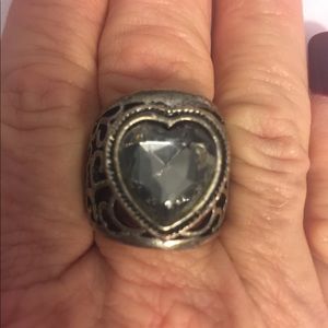 Silver Ring with large grey heart stone