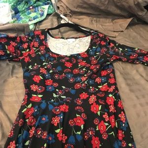 Lularoe Nicole A-line dress, black with flowers