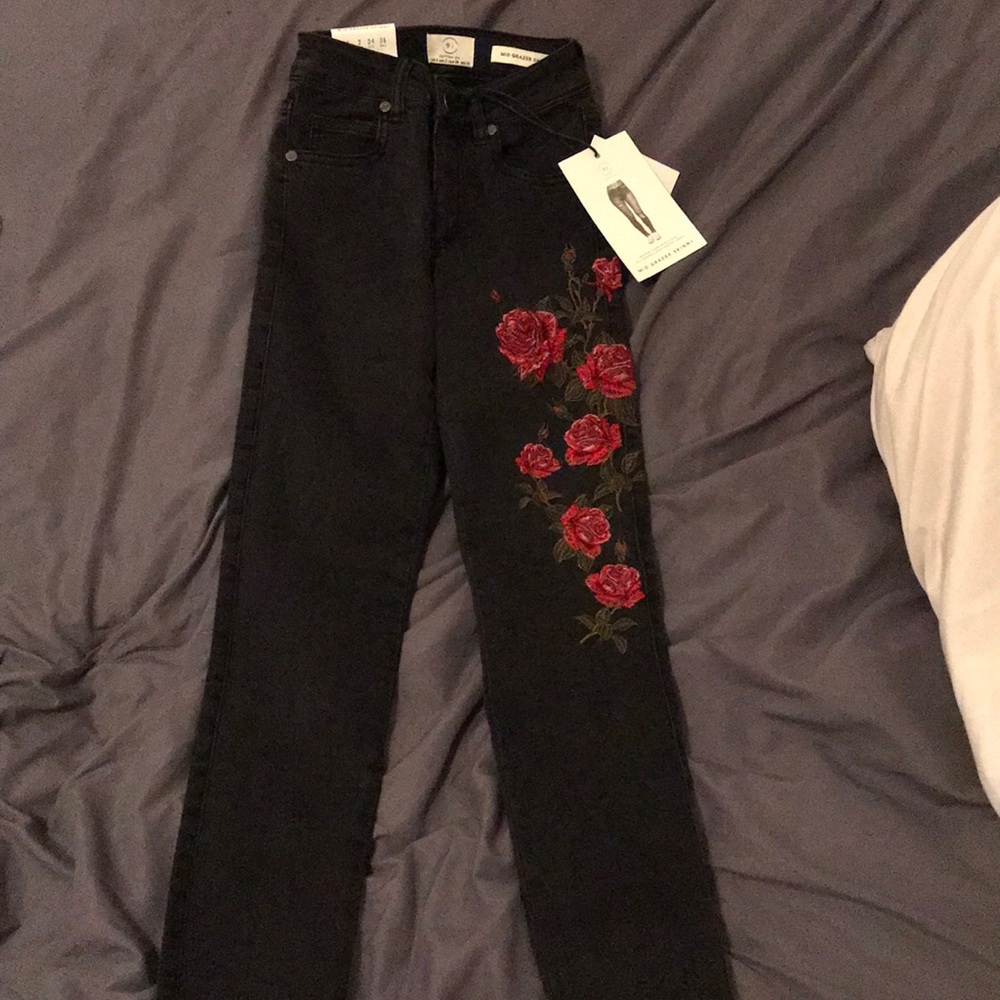 Cotton on Black rose embroidered jeans