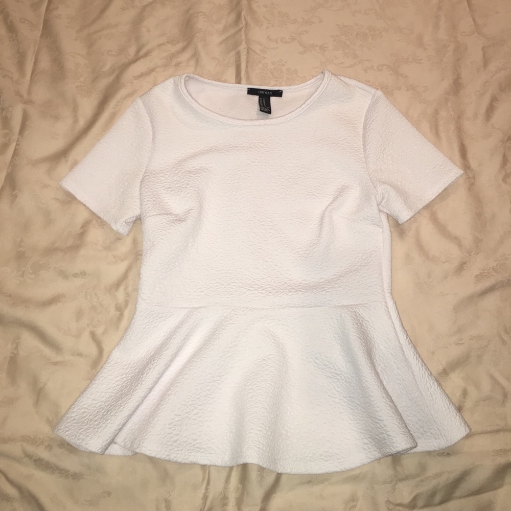 White textured peplum top