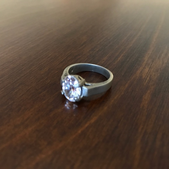 Matte Finish Silver and Cubic Zircon Ring - Picture 1 of 2