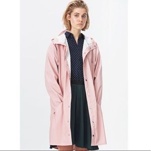 RAINS hooded long rain jacket rose pink