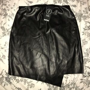Black Asymmetrical Faux Leather Skirt