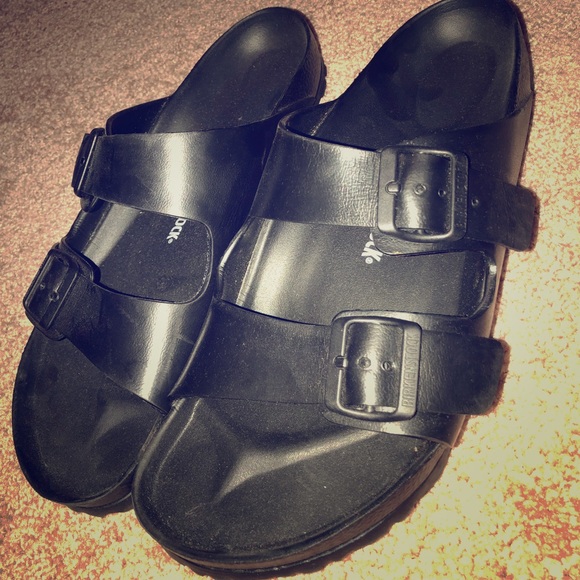 black rubber birkenstock sandals