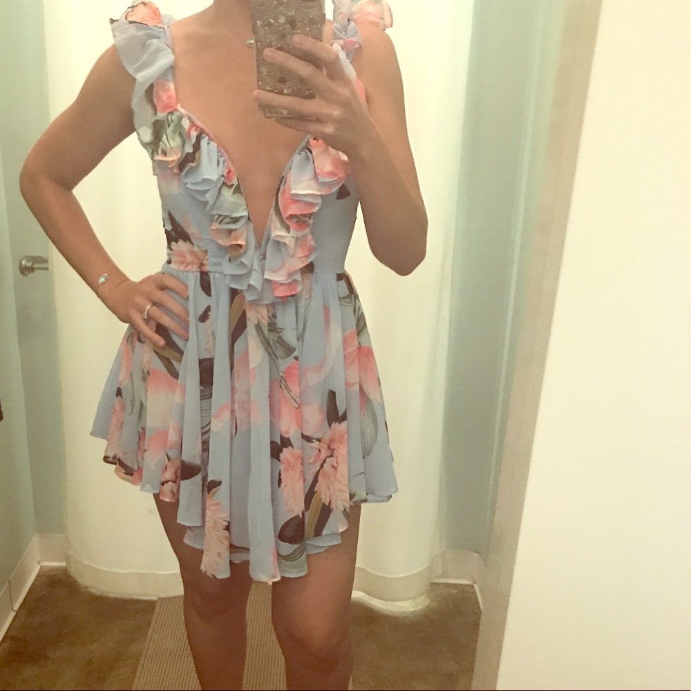 Floral light blue dress/romper