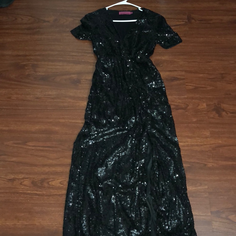 Boohoo black sequin dress