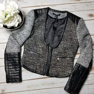 H&M Tweed Jacket Size 6 Black/White Faux Leather