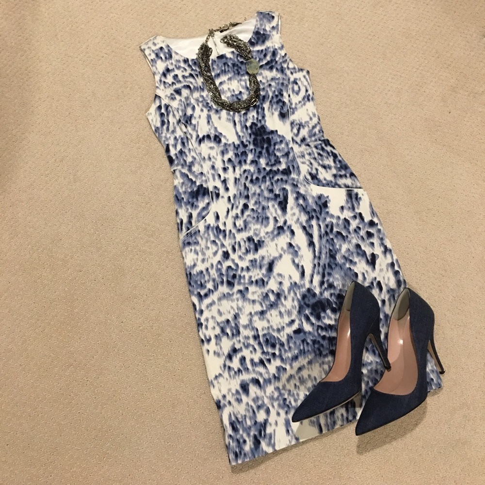 Elie Tahari Blue brushstroke dress - Picture 1 of 6
