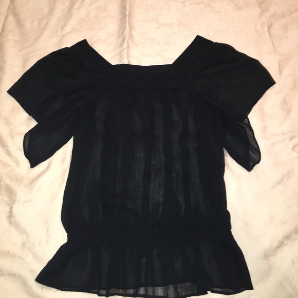 Black flowy, sheer, cinched waist top - Picture 1 of 4