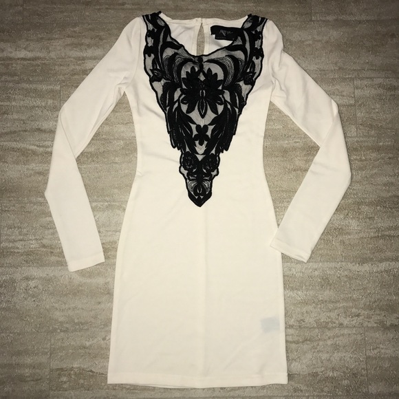 New Nasty Gal French Love Ivory Long Sleeve Dress - Picture 4 of 4