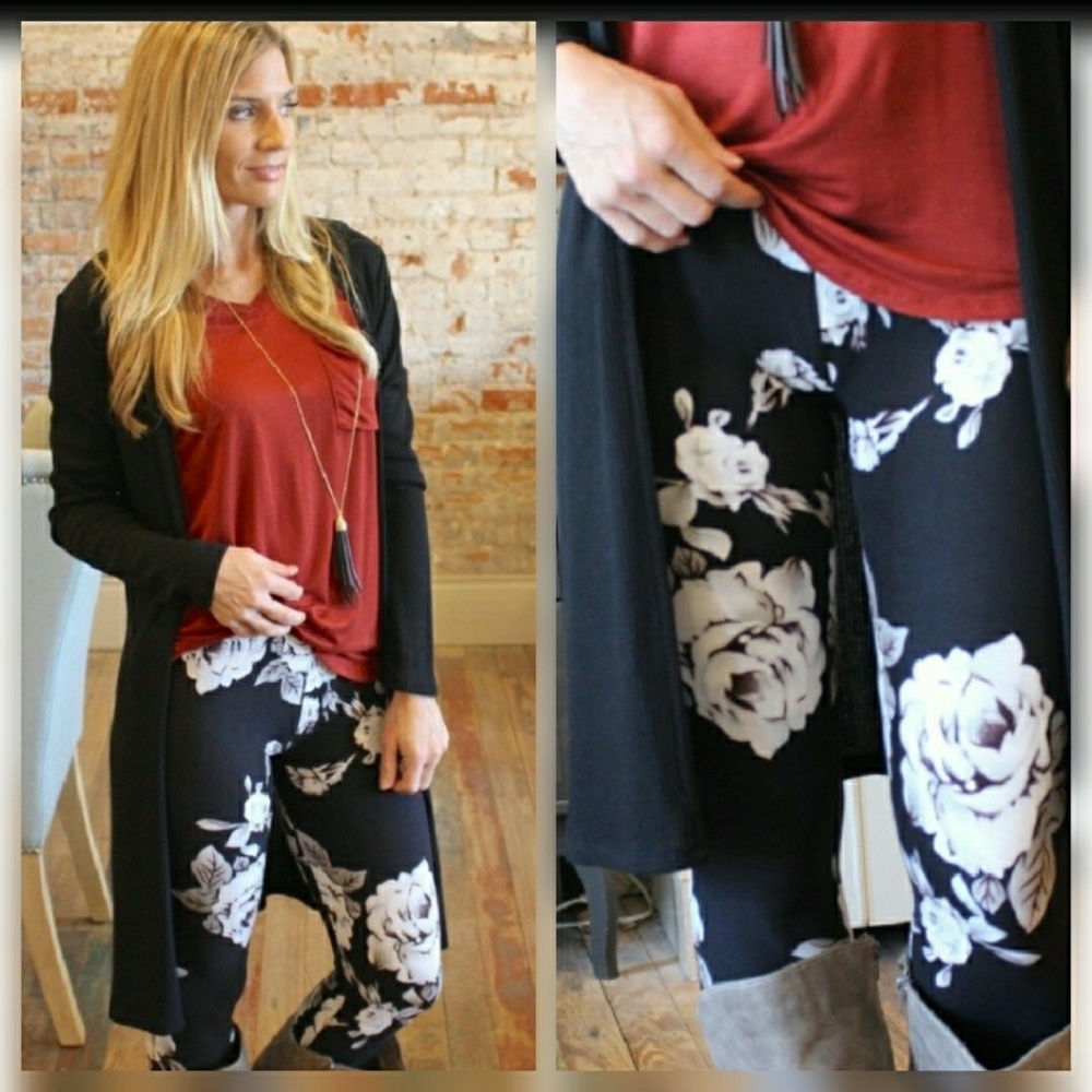 Floral Black and White Leggings