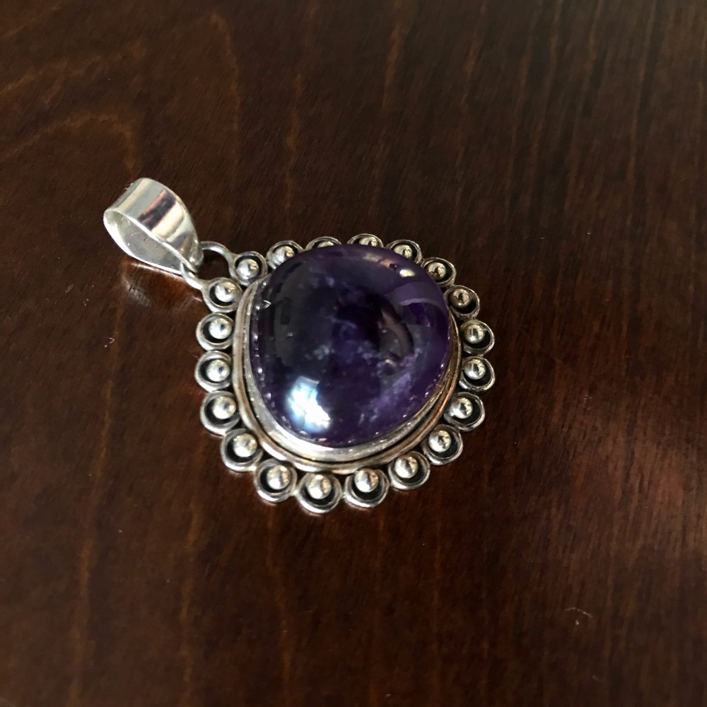 Sterling Silver Round Amethyst Stone Pendant