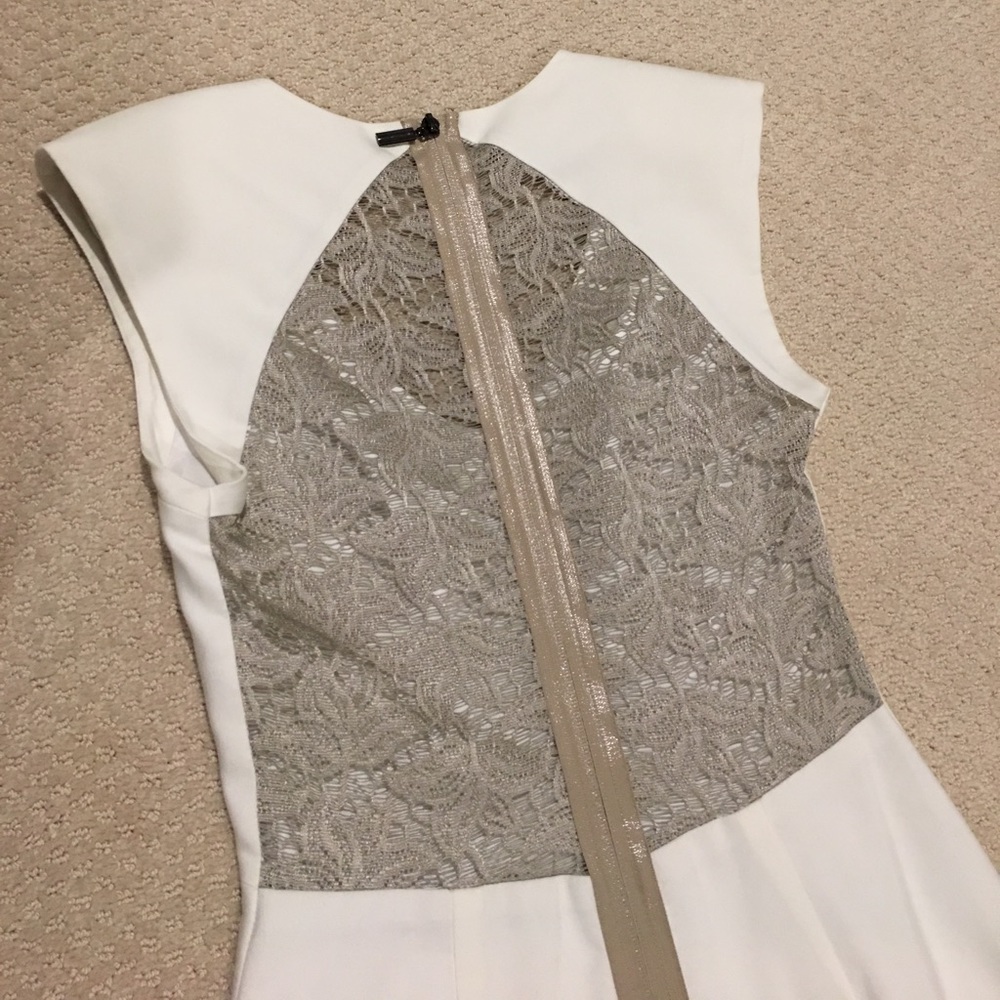 Black Halo winter white dress with sheer lace back - Picture 3 of 5