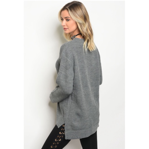 Gray sweater with lace up detail - Picture 2 of 4